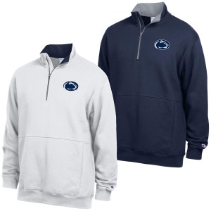 white and navy 1/4 zip fleece Champion skybox Penn State Athletic Logo